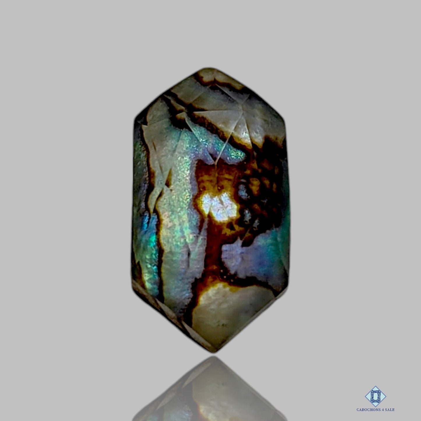 Doblete de concha de abulón + cuarzo cristal, dobletes hexagonales