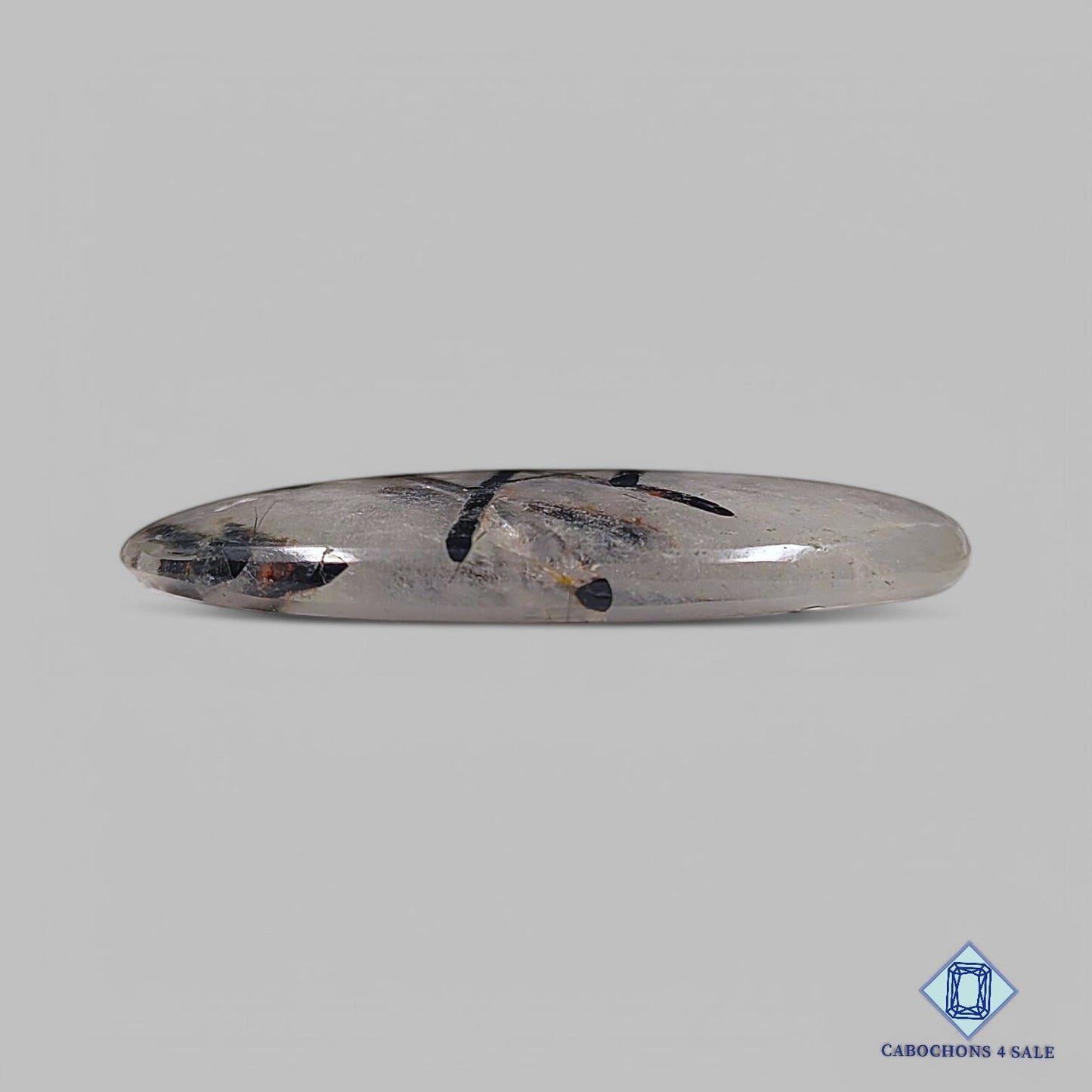 Natural Black Rutile Quartz Gemstone Oval Cabochons 40*23*5mm from Brazil available for sale