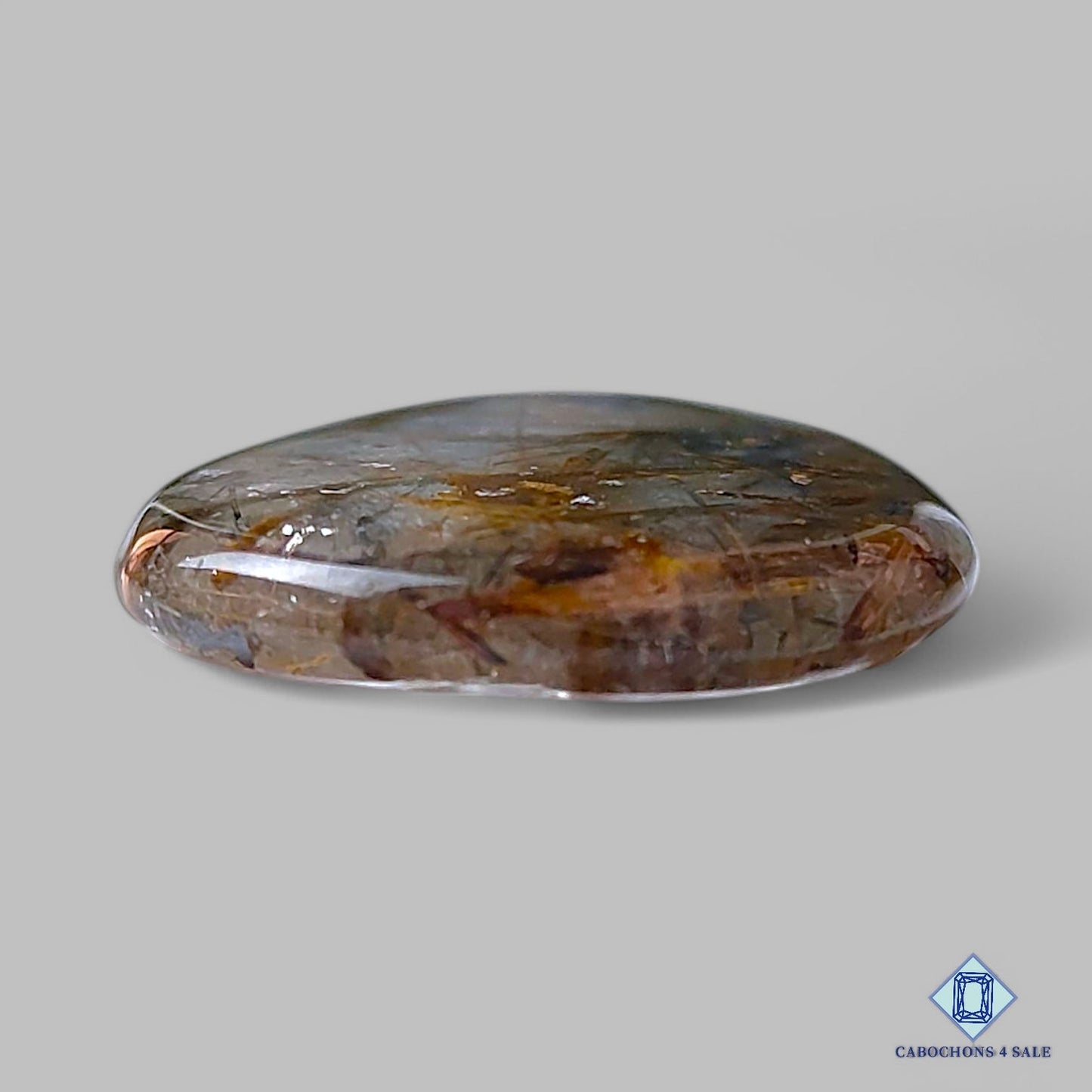 Natural Black and Golden Rutile Quartz Gemstone Pear Cabochons 38*23*4mm from Brazil available for sale