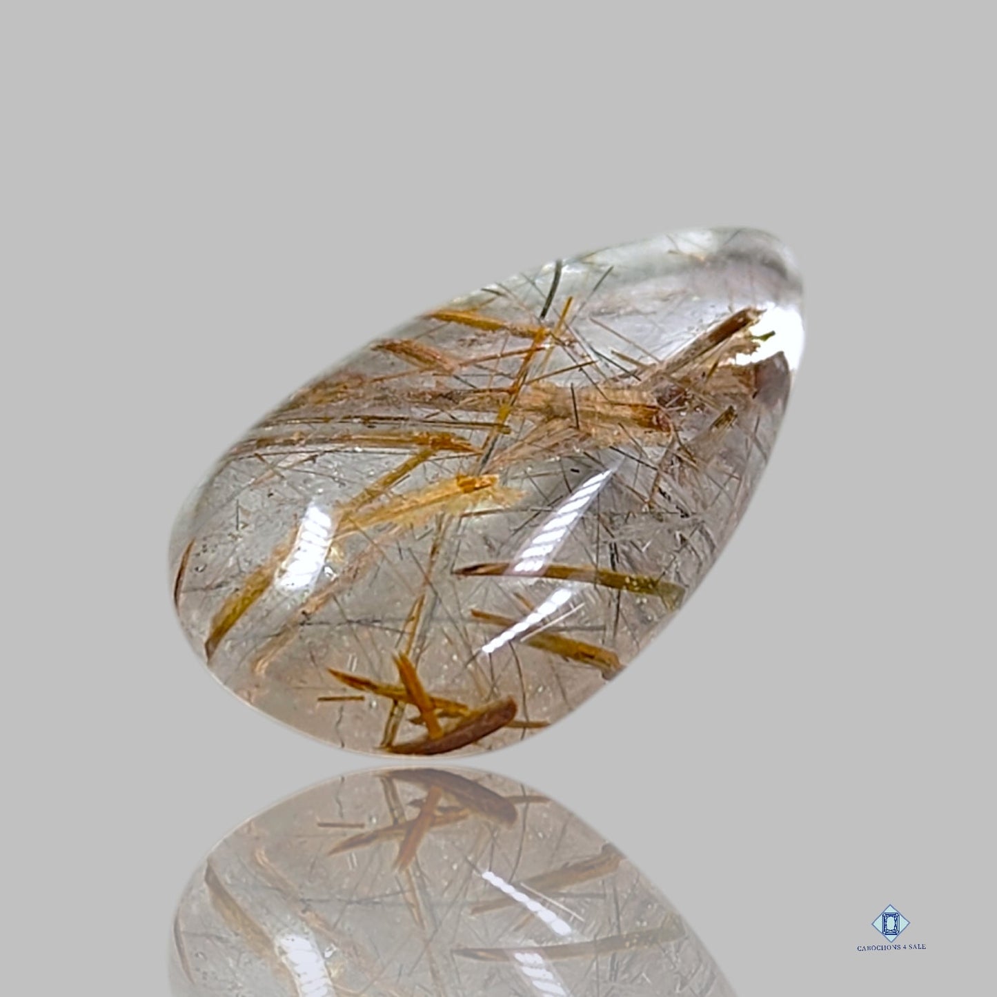 Copper + Black Rutile Quartz Pear Cabochons