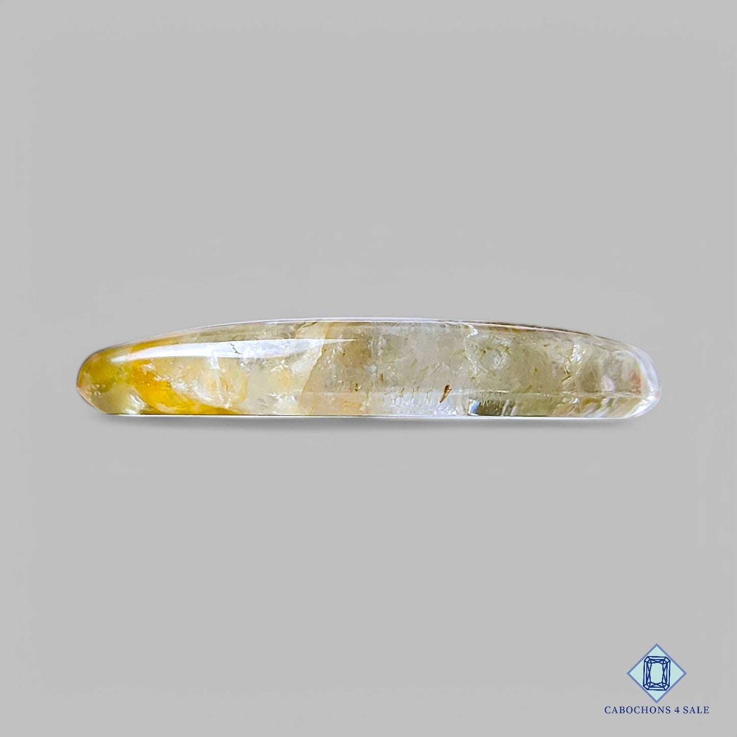 Cabujones de cuarzo rutilado de cacoxenita verde natural en forma de pera de 38 x 26 x 6 mm, de Brasil, disponibles para la venta.