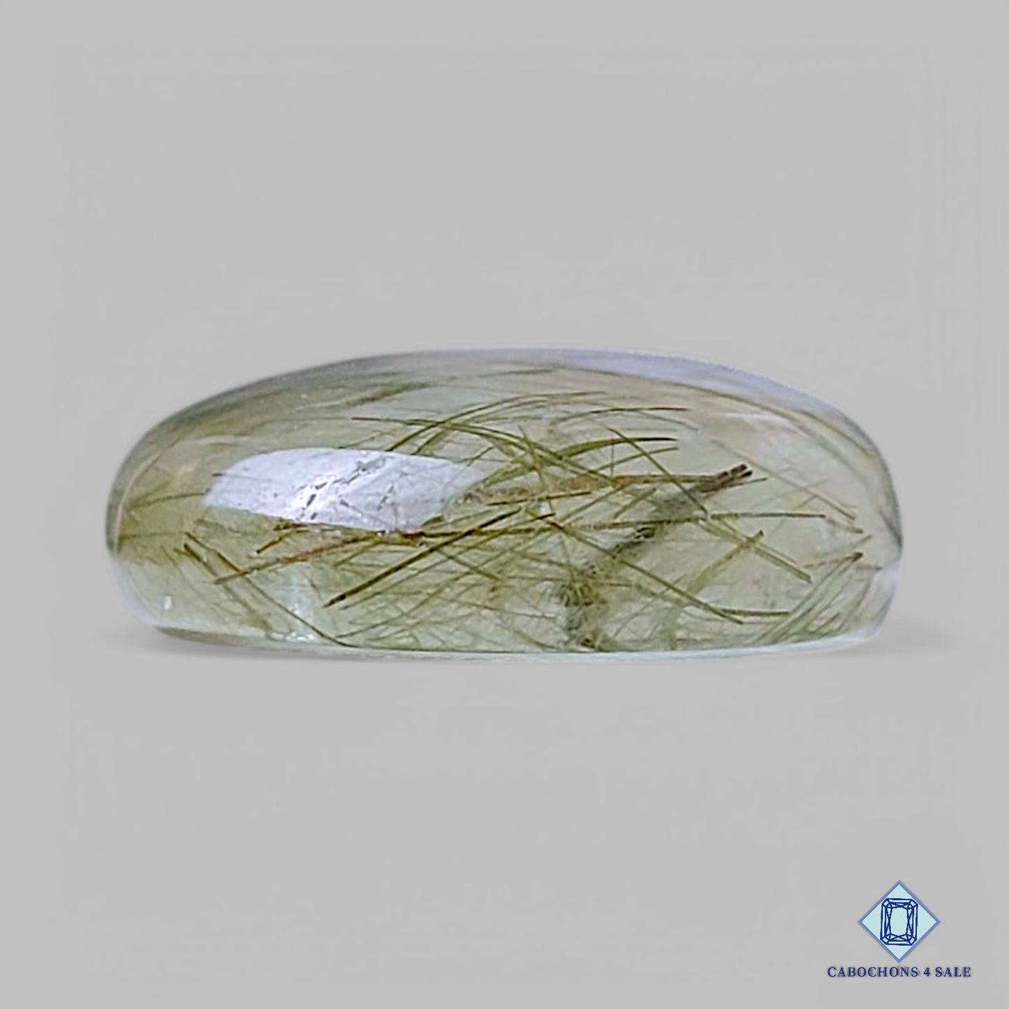 Natural Green Rutile Quartz Gemstone Pear Cabochons 37*20*7mm from Brazil available for sale