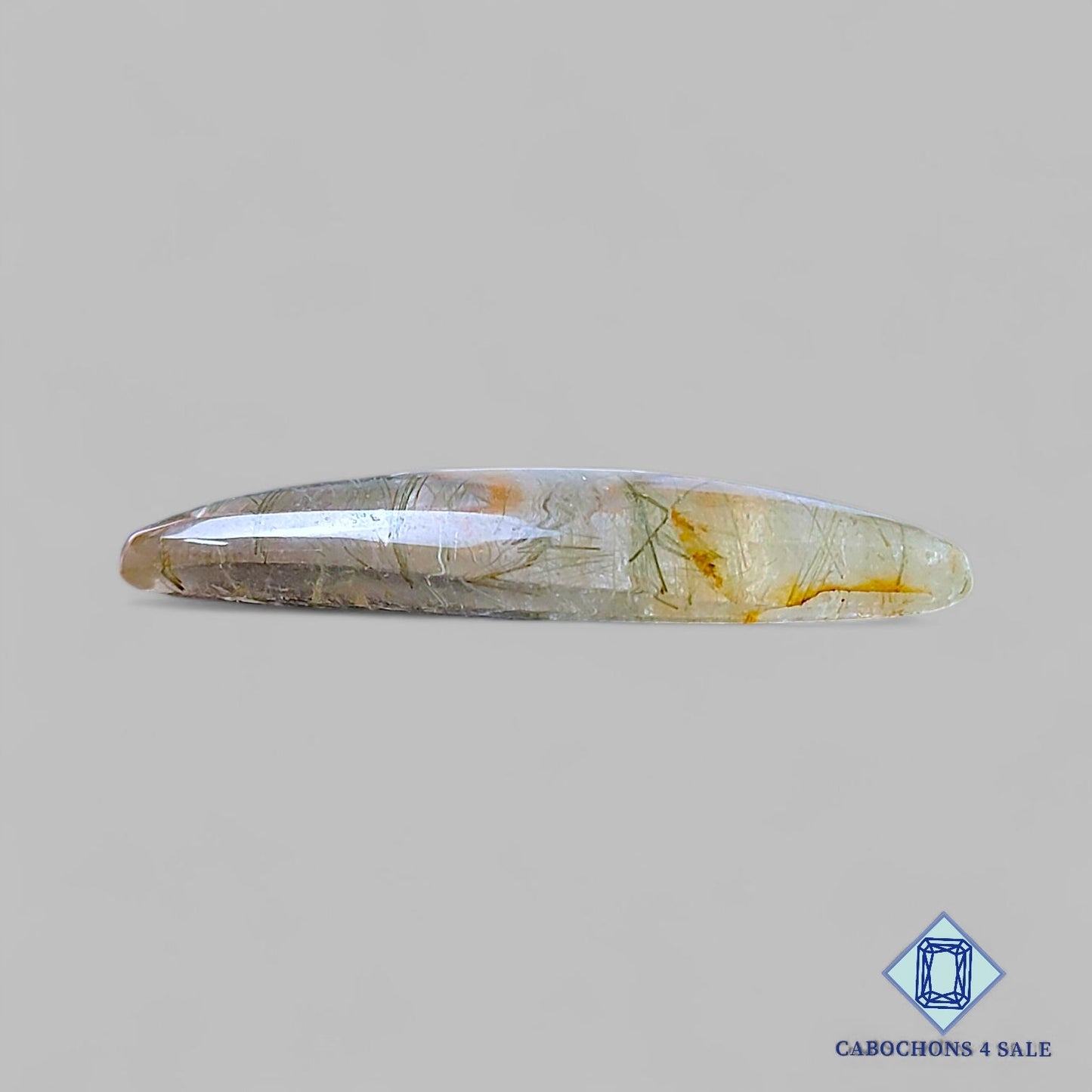 Cabujones marquesa de cuarzo rutilado verde natural de 45 x 19 x 7 mm, de Brasil, disponibles para la venta.