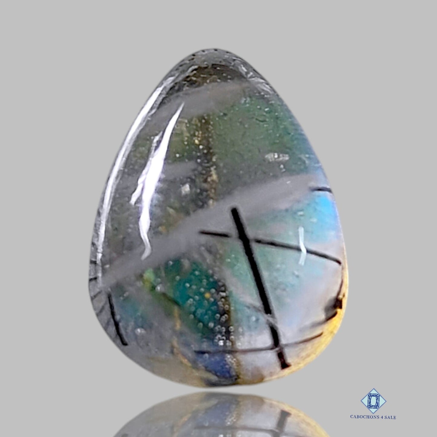 Green Labradorite + Rutile Quartz Doublets Oval Doublets