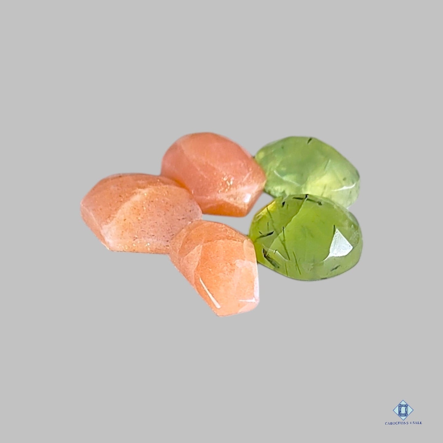 Peach Moonstone + Prehnite Mix Shape Rose Cut