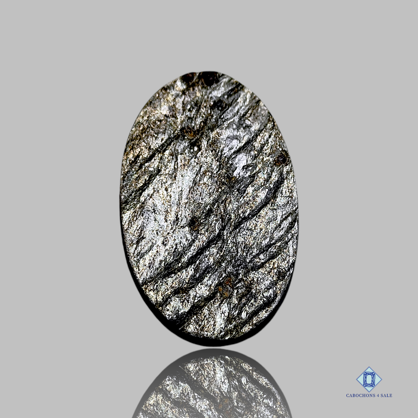 Mica plateada ovalada con drusa