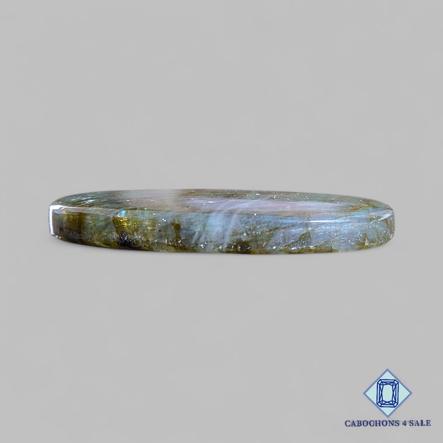 Cabujones ovalados de labradorita amarilla natural de 41 x 25 x 5 mm de Madagascar, disponibles para la venta.