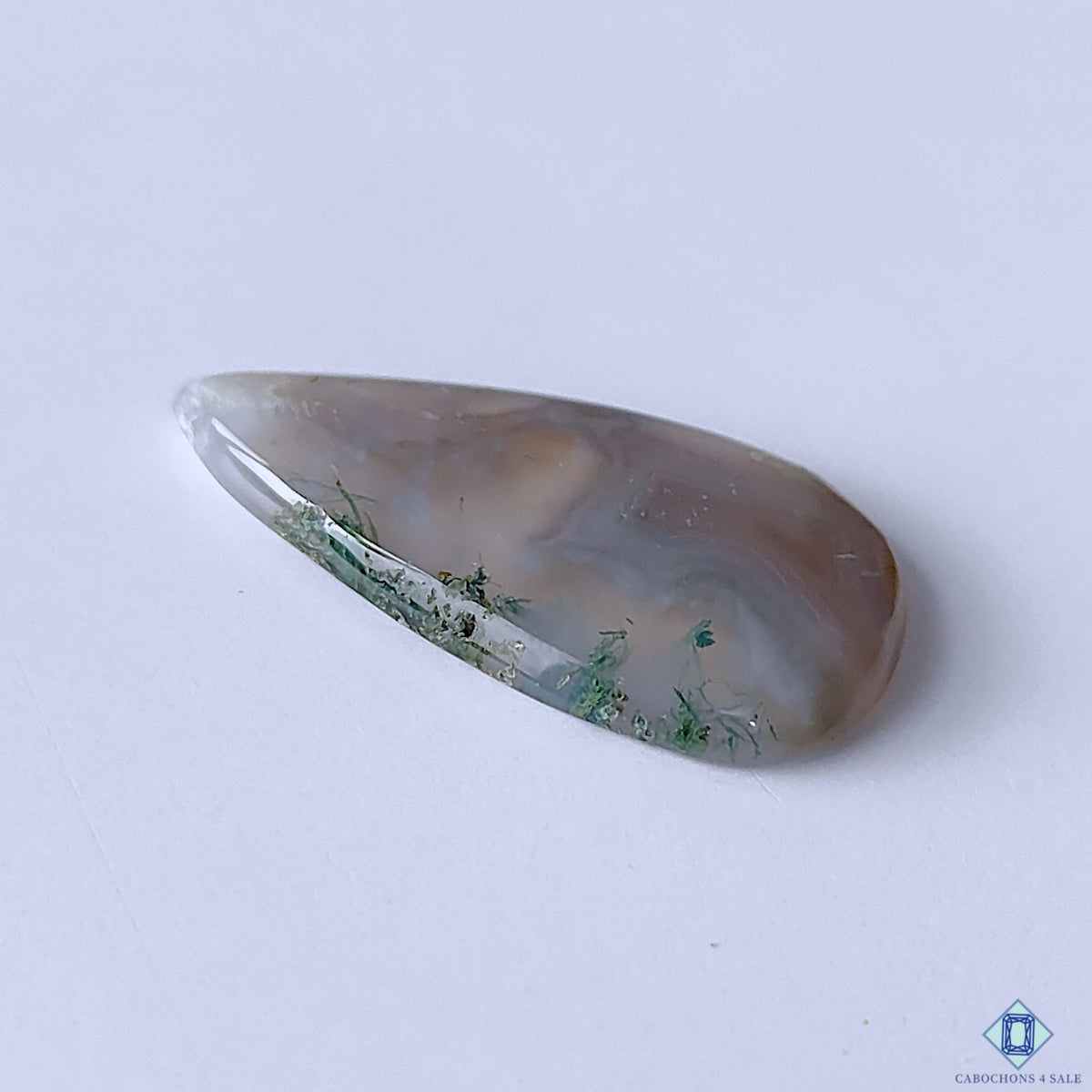 Natural Moss Agate Pear Cabochons 34x18x4mm