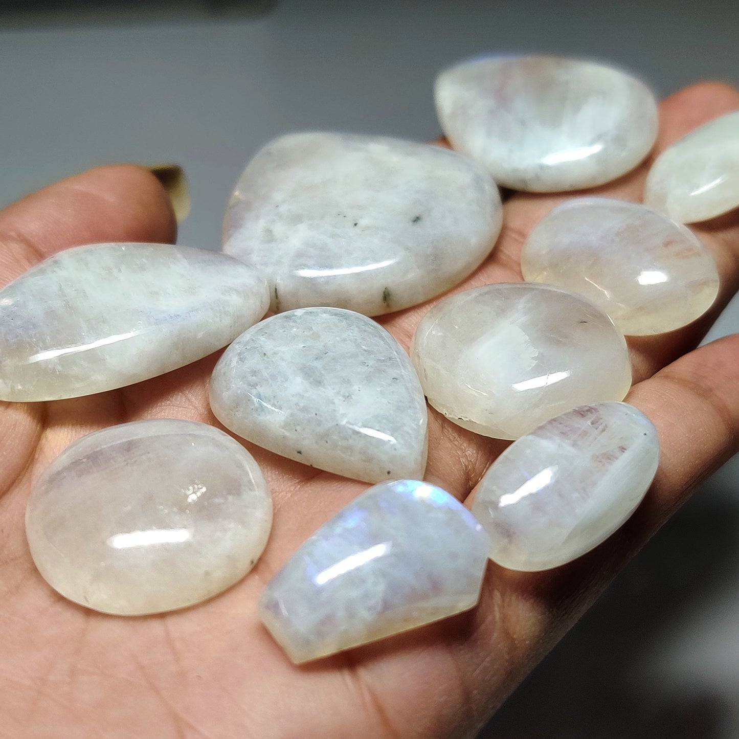 Natural Moonstone Gemstone Cabochons | Flashy White Rainbow Stone for Rings, Pendants
