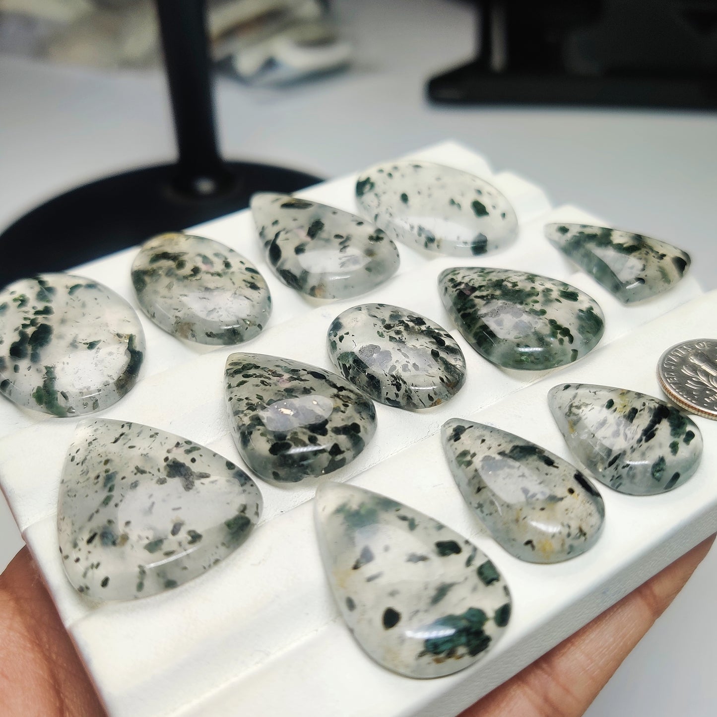 Green Tourmaline Quartz with Pyrite Cabochons | Natural Quartz Gemstone