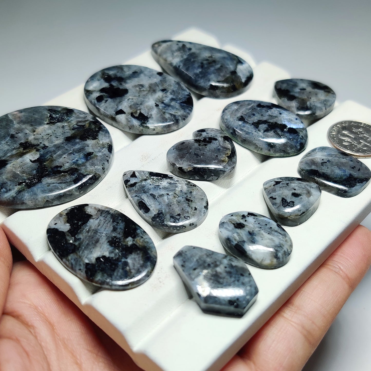 Natural Larvikite Gemstone Cabochons | Black Silver Flash Stone for Rings, Pendants