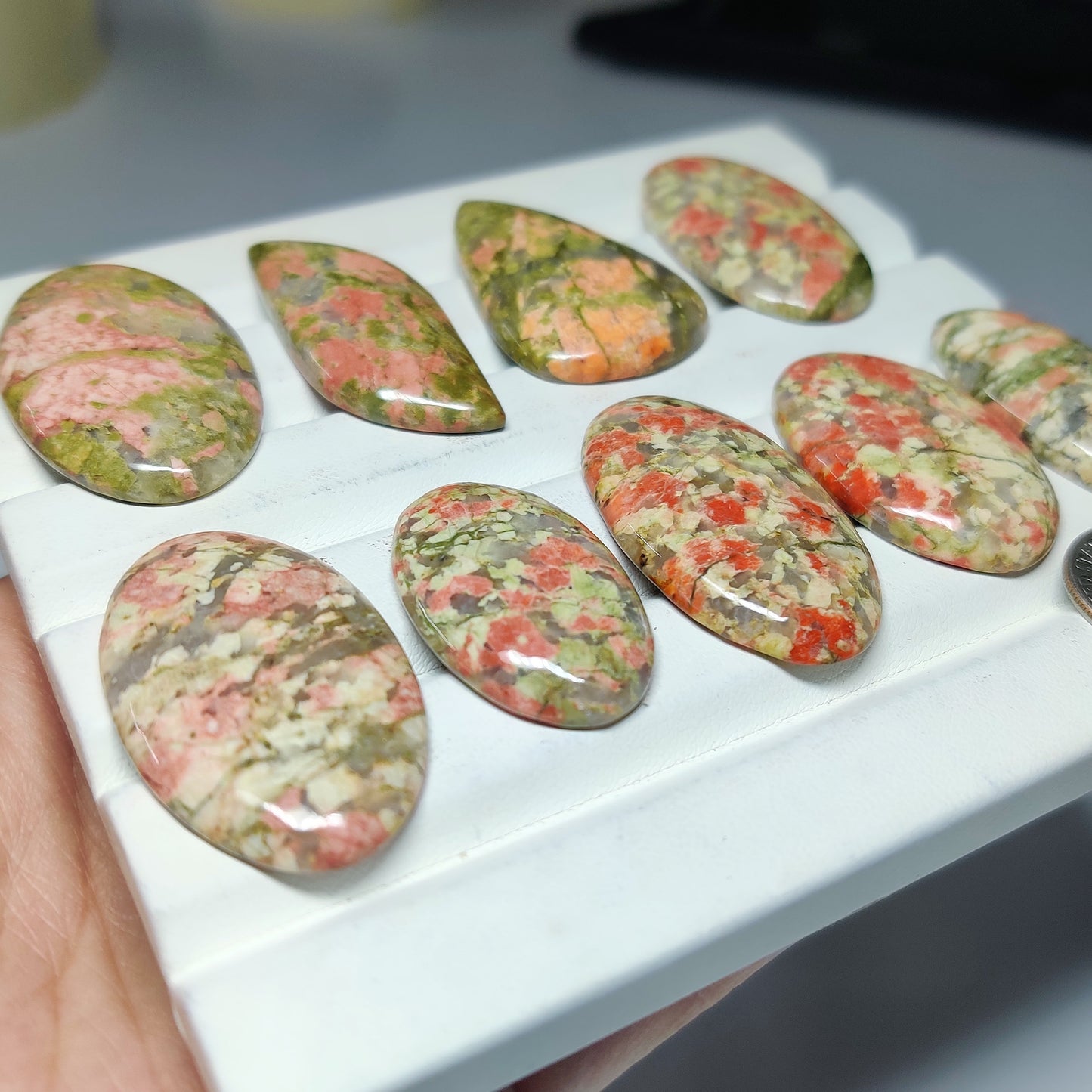 Natural Unakite Cabochons for Jewelry Making | Green Orange Gemstone | Smooth Polished Stones | Multiple Shapes Sizes Available