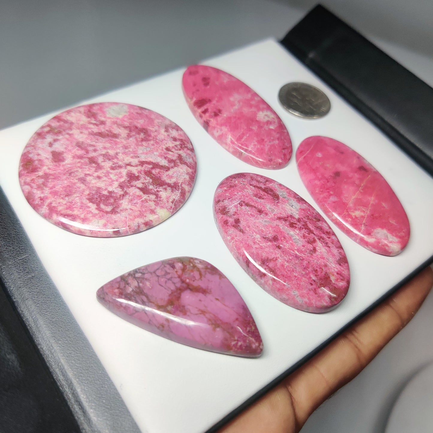 Natural Thulite with Sunstone Gemstone Cabochons | Sparkling Pink Stone for Rings & Pendants