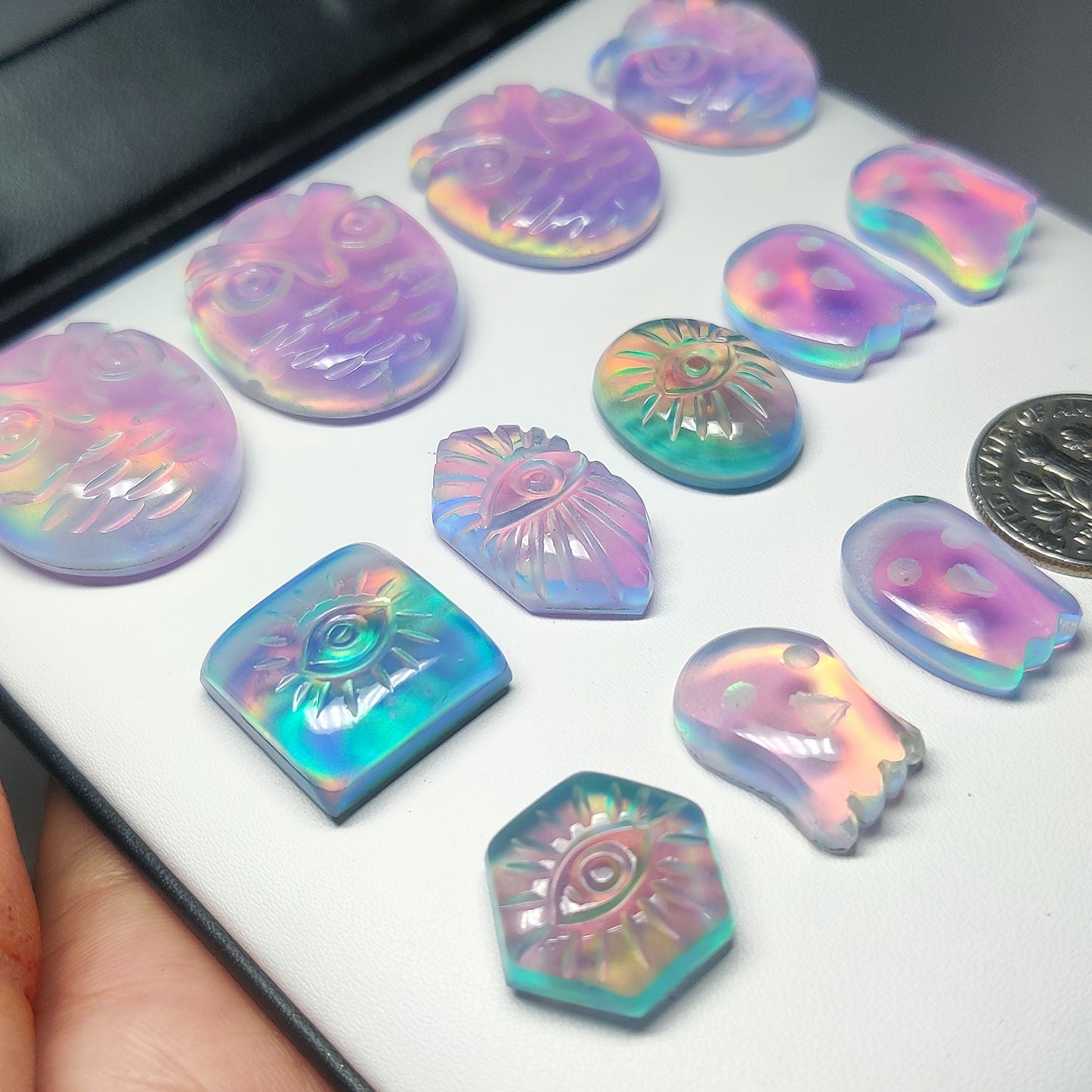 Aurora Opal & Crystal Quartz Doublets Gemstone Cabochon | Vibrant Fire Opal Doublet Loose Stone for Jewelry Making