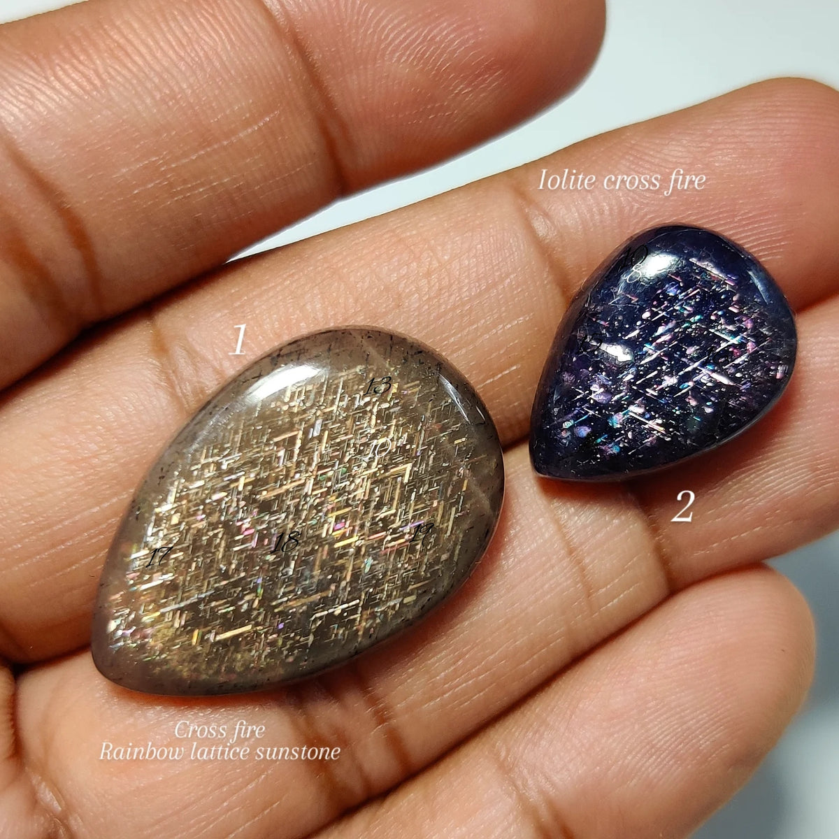 Cross Fire Rainbow Lattice Sunstone & Iolite Gemstones for Jewelry Making | Premium Quality