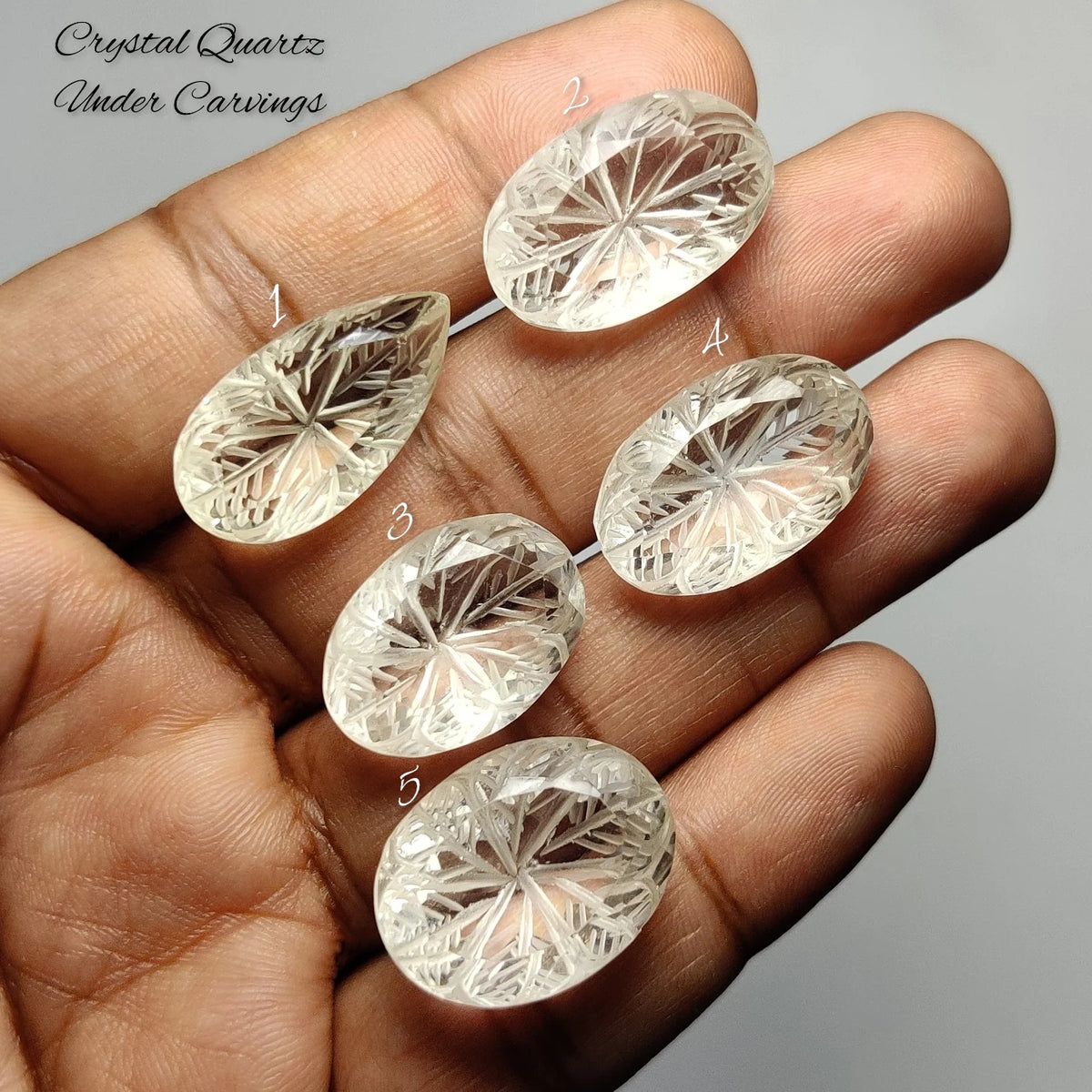 Natural Crystal Quartz Gemstone Carvings | Clear Lustrous Stone with Pure Natural Beauty for Jewelry Making