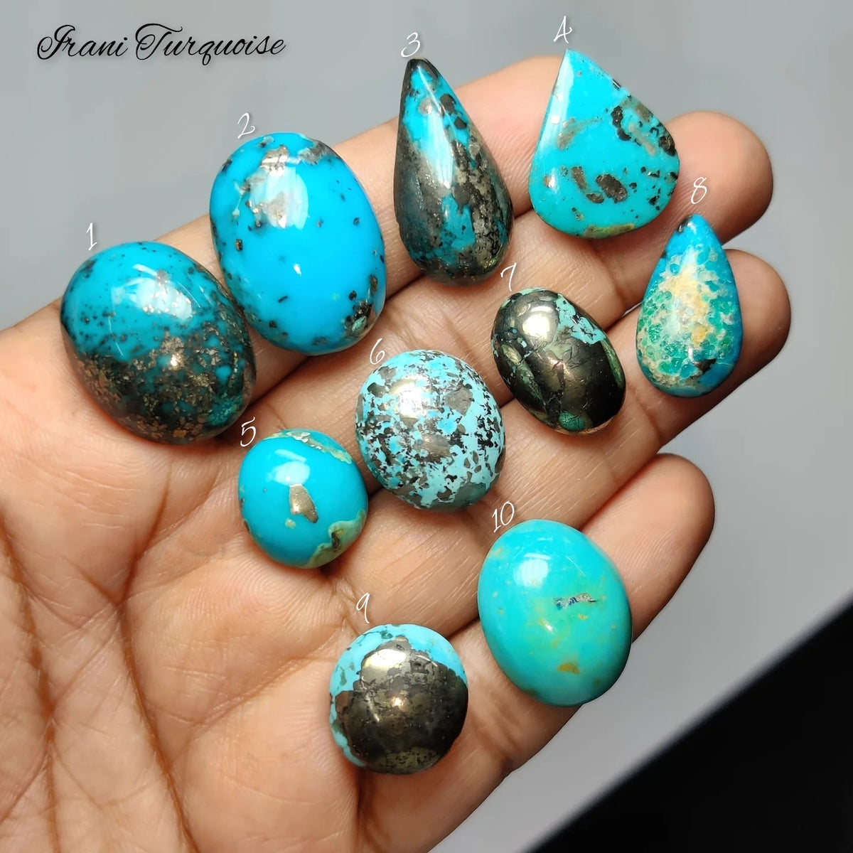 Natural Irani Turquoise Gemstone Cabochon ( Uneven back )| Rich Blue Green Stone with Distinctive Natural Matrix for Jewelry Making