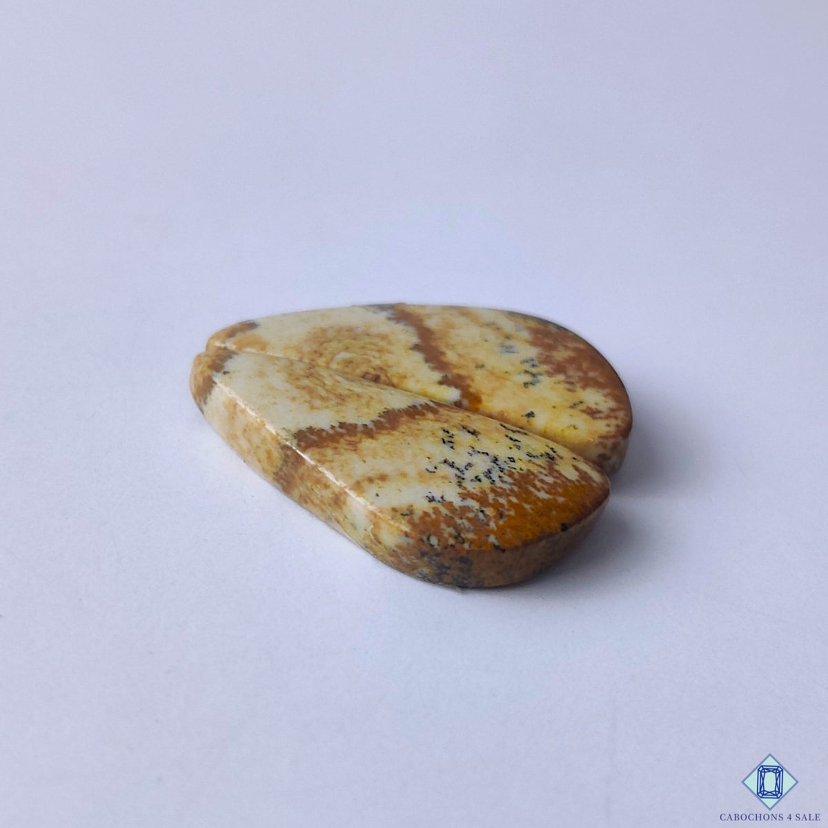 cabochons4sale, polished fancy picture jasper cabochons in rich brown tones featuring distinctive natural patterns and earthy gemstone texture held between fingers