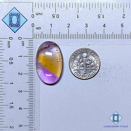 Cabujones ovalados de piedra preciosa de ametrino natural de 24 x 15 x 7 mm de Bolivia, disponibles para la venta.