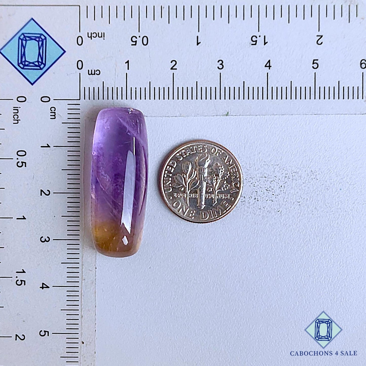 Cabujones rectangulares de piedra preciosa de ametrino natural de 31 x 12 x 9 mm de Bolivia, disponibles para la venta.