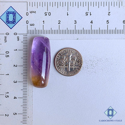 Cabujones rectangulares de piedra preciosa de ametrino natural de 31 x 12 x 9 mm de Bolivia, disponibles para la venta.