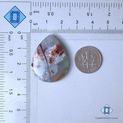 Cabujones de pera de aquaprasa natural de 31 x 24 x 6 mm, procedentes de Sudáfrica, disponibles para la venta.