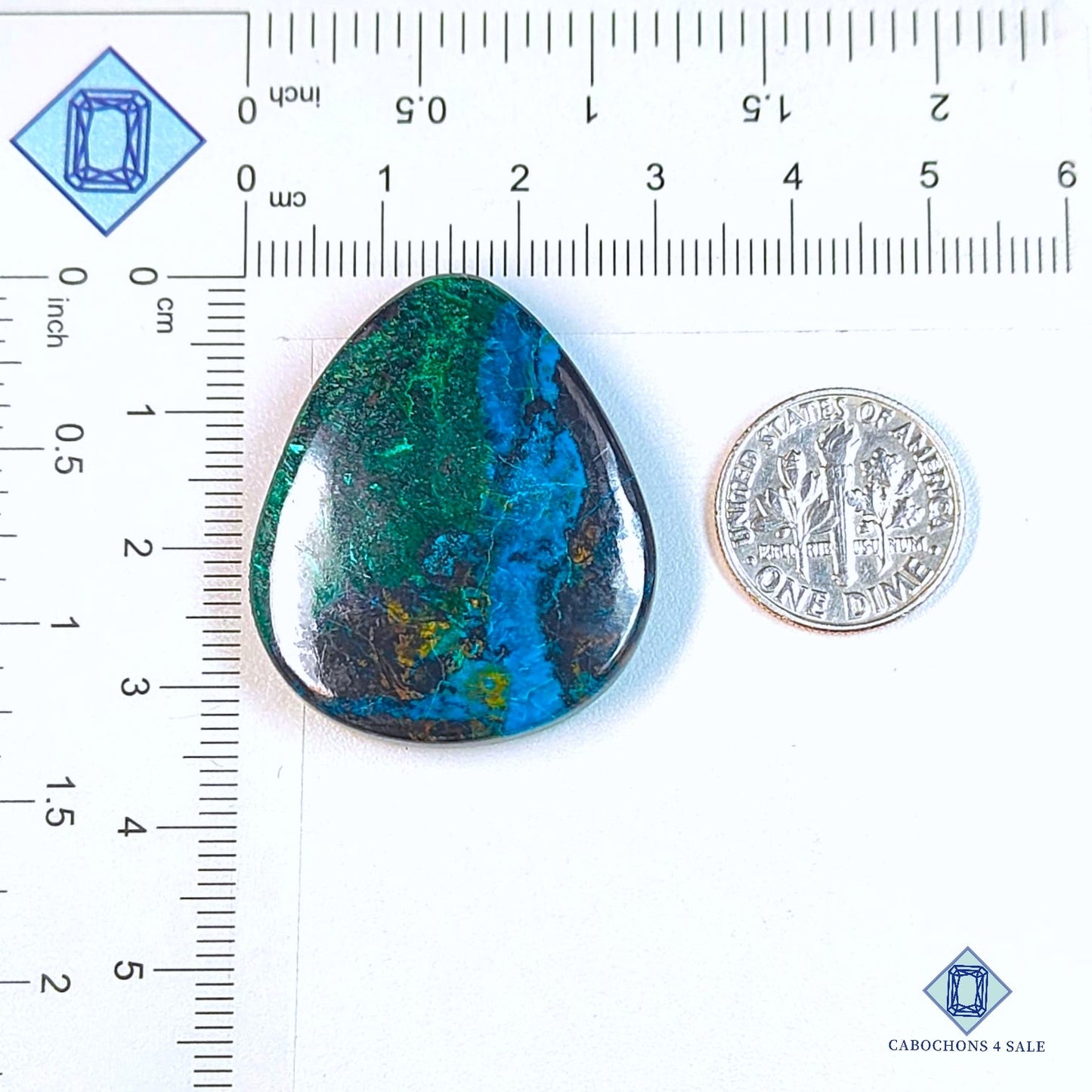 Natural Azurite Chrysocolla Gemstone Pear Cabochons 34*29*6mm from Brazil available for sale