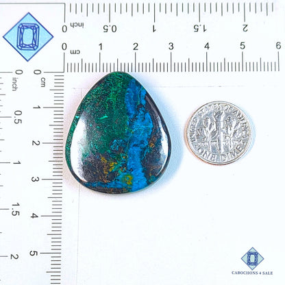 Natural Azurite Chrysocolla Gemstone Pear Cabochons 34*29*6mm from Brazil available for sale