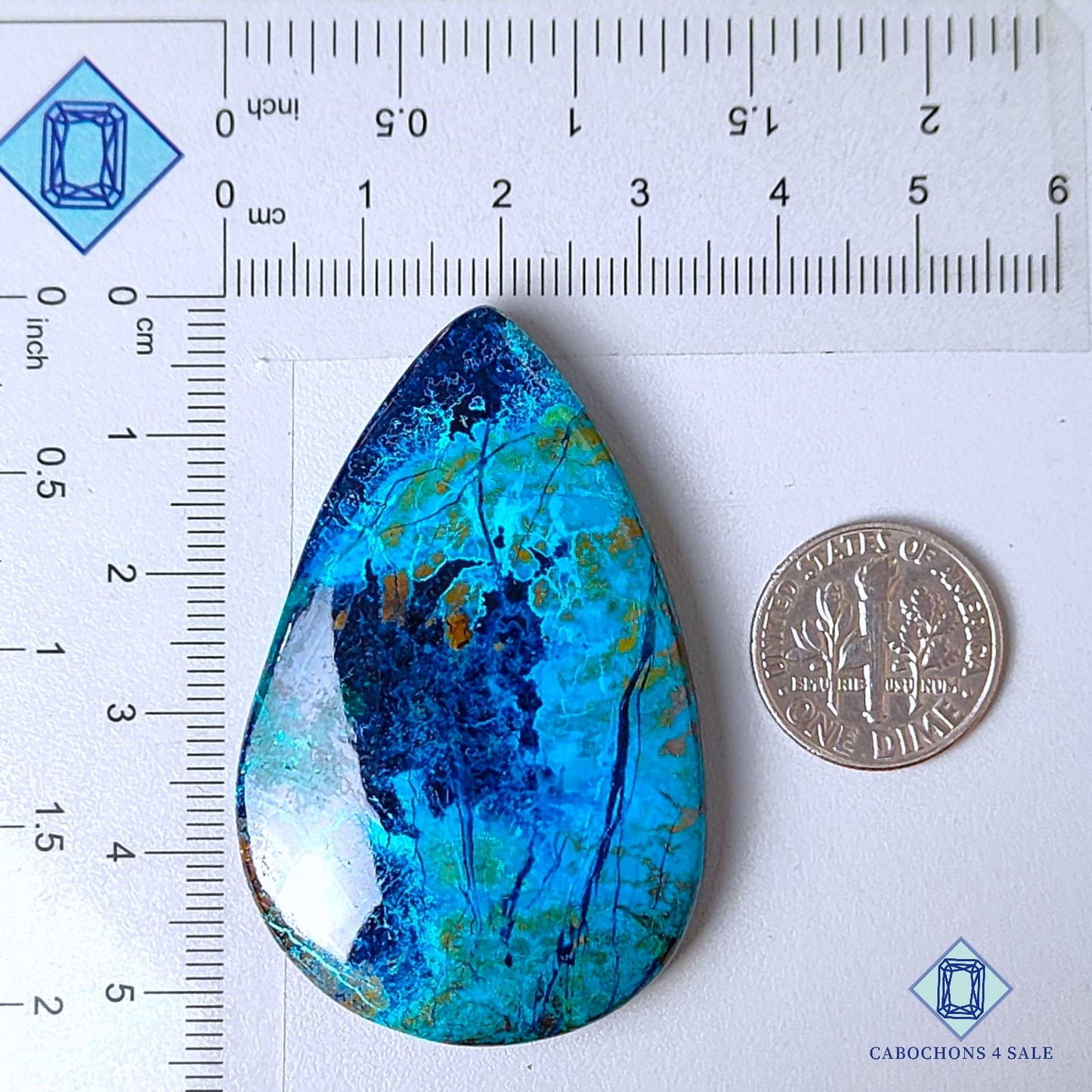 Cabujones de azurita crisocola natural en forma de pera, 52 x 33 x 7 mm, de Perú, disponibles para la venta.