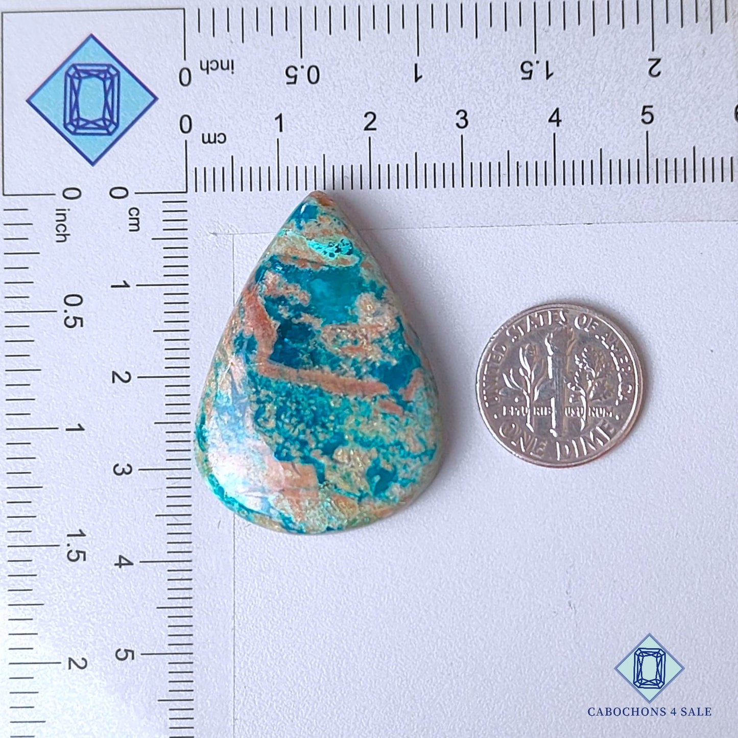 Cabujones de azurita crisocola natural en forma de pera, 37 x 27 x 7 mm, de Perú, disponibles para la venta.