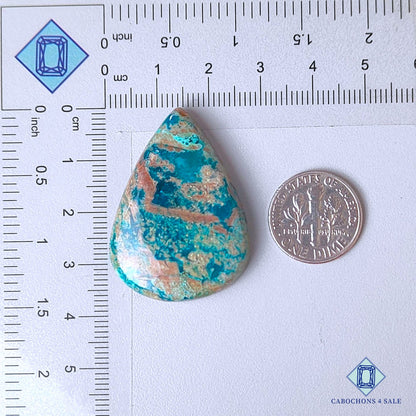 Cabujones de azurita crisocola natural en forma de pera, 37 x 27 x 7 mm, de Perú, disponibles para la venta.