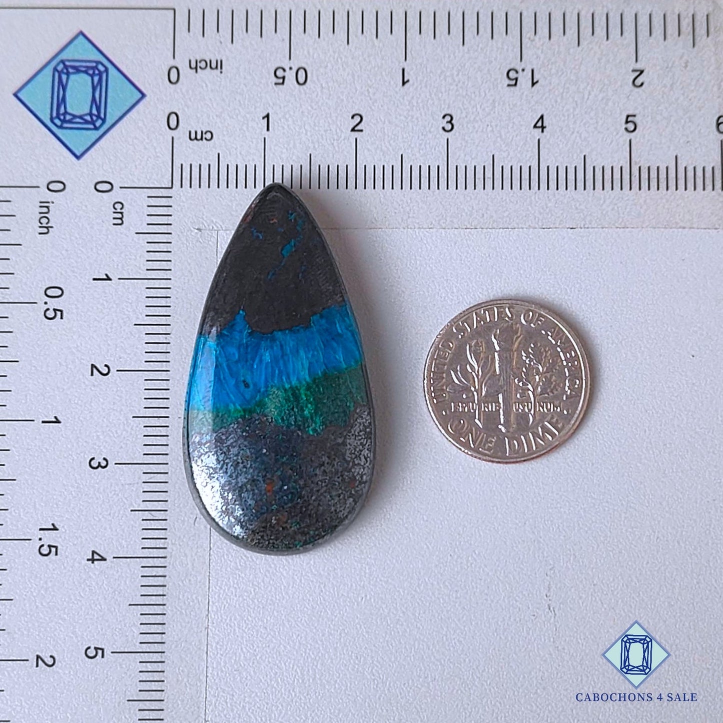 Natural Azurite Chrysocolla with Dioptase Gemstone Pear Cabochons 40*20*6mm from DRC available for sale
