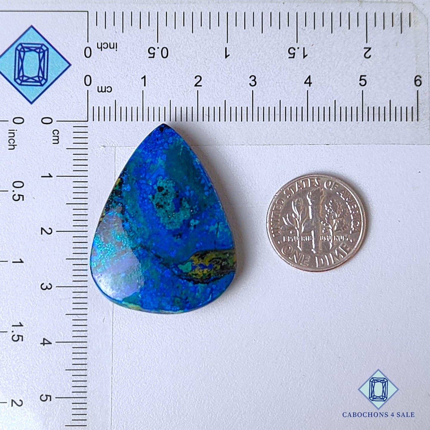 Cabujones de pera de piedra preciosa de malaquita azurita natural de 34 x 26 x 6 mm, procedentes de Marruecos, disponibles para la venta.