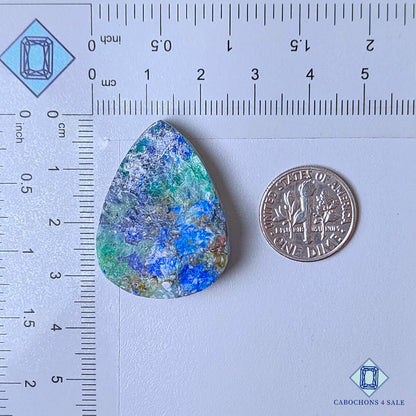 Piedra preciosa de azurita y malaquita natural en forma de pera drusa de 33 x 24 x 8 mm, procedente de la República Democrática del Congo, disponible para la venta.