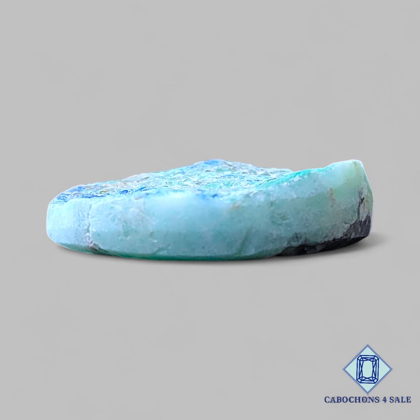 Piedra preciosa de malaquita azurita natural, drusa ovalada de 25 x 18 x 6 mm, procedente de la República Democrática del Congo, disponible para la venta.