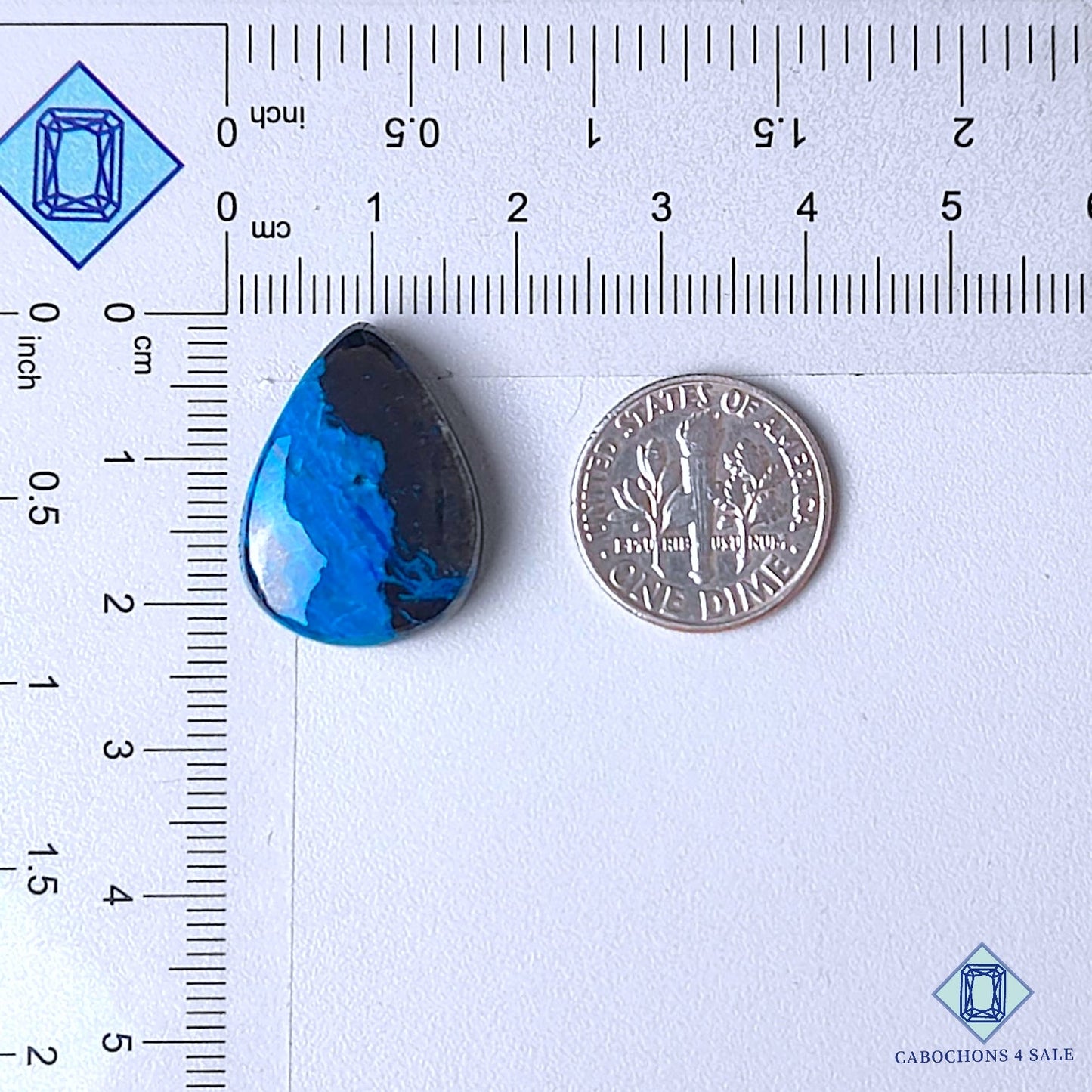 Natural Azurite with Gunmetal Gemstone Pear Cabochons 22*17*6mm from Namibia available for sale