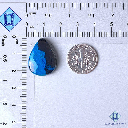 Natural Azurite with Gunmetal Gemstone Pear Cabochons 22*17*6mm from Namibia available for sale