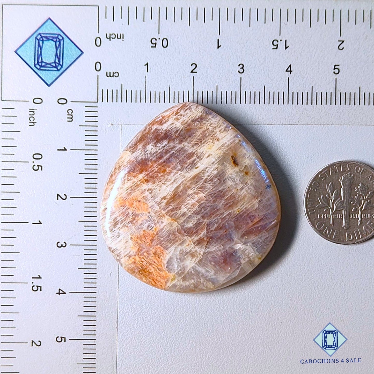 Natural Belomorite (Moonstone with Sunstone) Gemstone Pear Cabochons 40*38*6mm from Sri Lanka available for sale