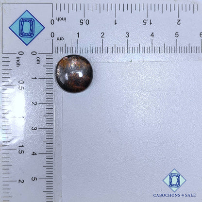 Cabujones redondos de piedra solar con enrejado arcoíris de lluvia de meteoritos negros