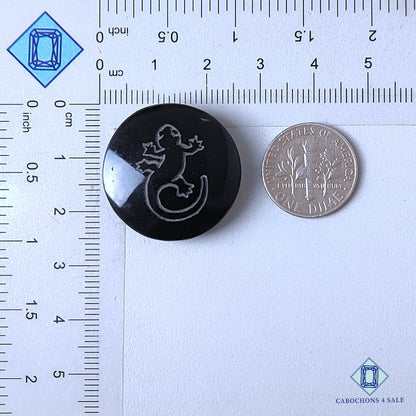 Natural Black Obsidian Gemstone  Round Carvings 25*7mm from Mexico  available for sale