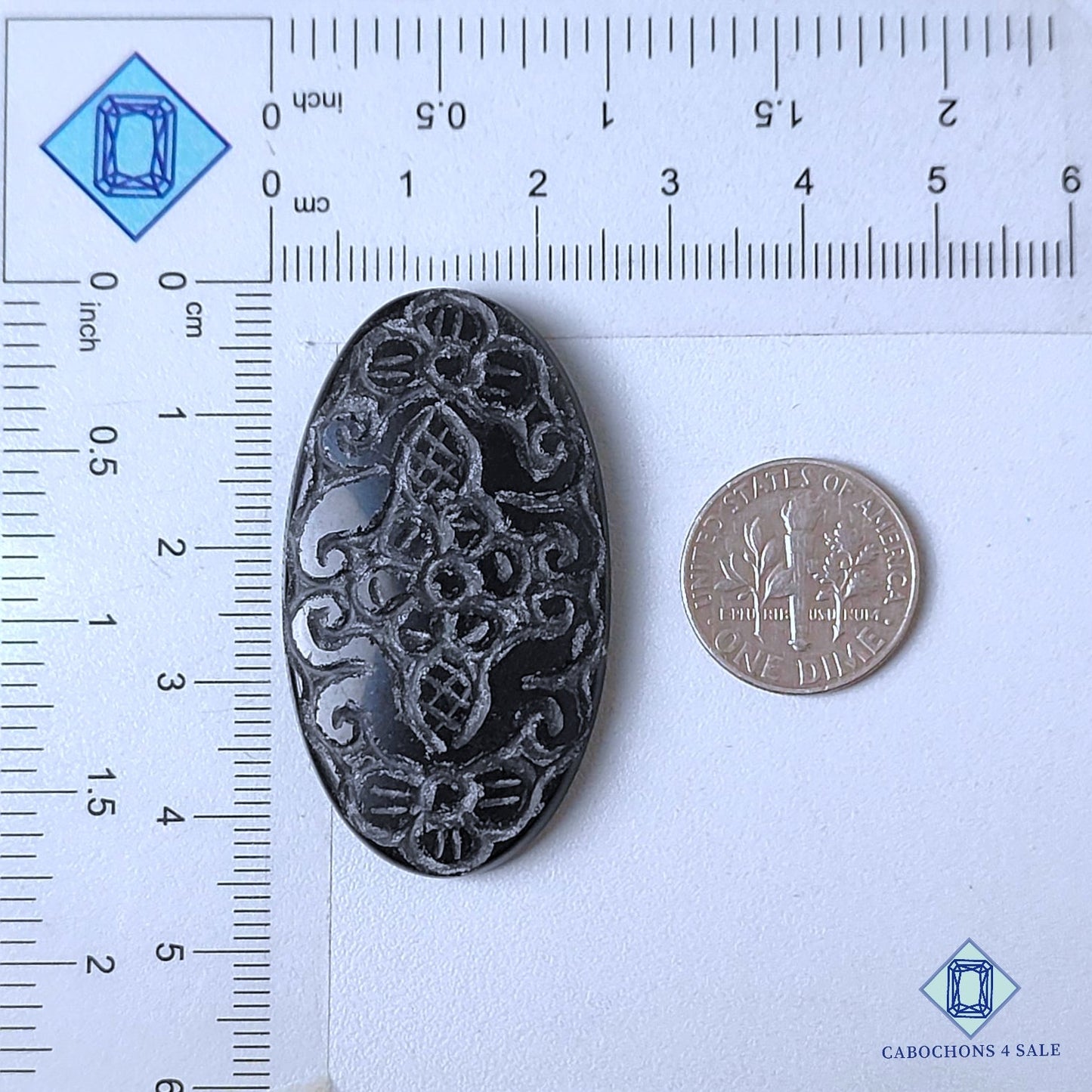 Natural Black Obsidian Gemstone  Oval Carvings 44*25*5mm from Mexico  available for sale