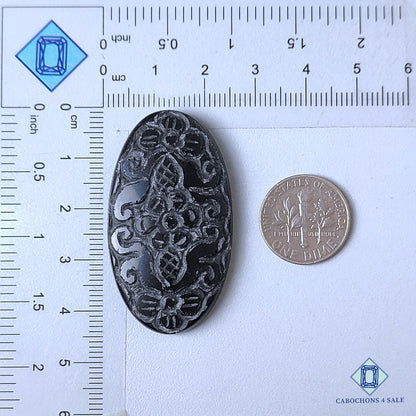 Natural Black Obsidian Gemstone  Oval Carvings 44*25*5mm from Mexico  available for sale
