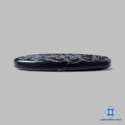 Natural Black Obsidian Gemstone  Oval Carvings 44*25*5mm from Mexico  available for sale