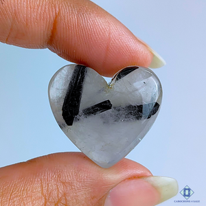 Black Rutile Quartz Heart Cabochons 24*21*9mm
