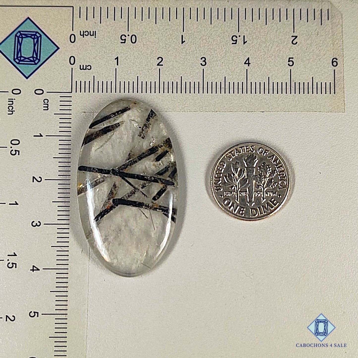 Natural Black Rutile Quartz Gemstone Oval Cabochons 40*23*5mm from Brazil available for sale