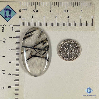 Natural Black Rutile Quartz Gemstone Oval Cabochons 40*23*5mm from Brazil available for sale