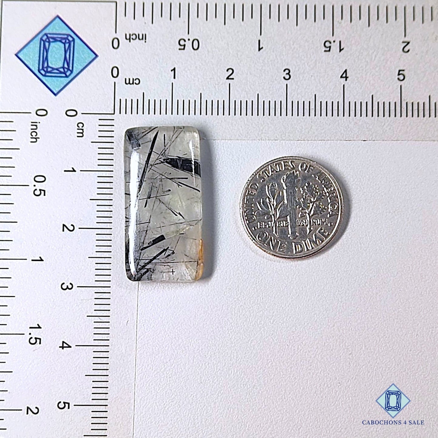 Natural Black Rutile Quartz Gemstone Rectangle Cabochons 27*13*4mm from Brazil available for sale