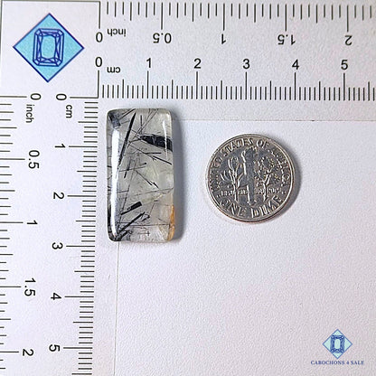 Natural Black Rutile Quartz Gemstone Rectangle Cabochons 27*13*4mm from Brazil available for sale