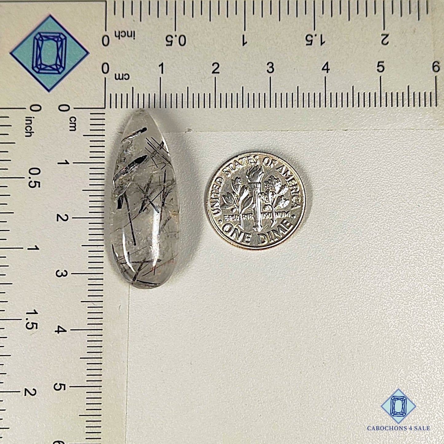 Natural Black Rutile Quartz Gemstone Pear Cabochons 32*12*7mm from Brazil available for sale