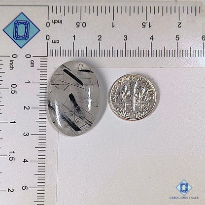 Natural Black Rutile Quartz Gemstone Oval Cabochons 28*20*5mm from Brazil available for sale